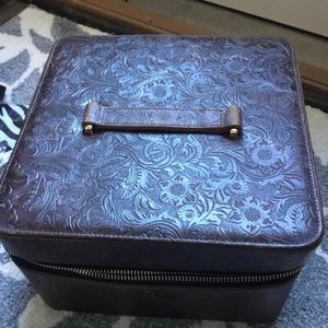 Tooled leather train case & 6  lip gloss cases.